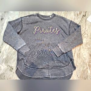 Pressbox Poncho Crew Sweatshirt L – Pirates Graphic, Oversized Gray Fleece